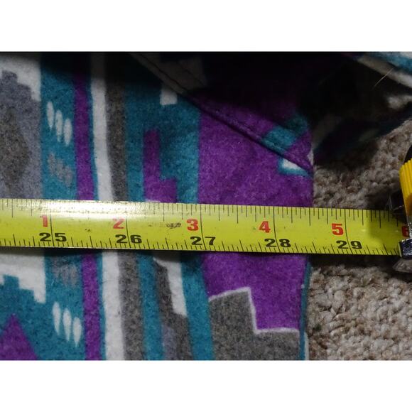 Vintage 90s Walls Mountain Tribal Aztec Pattern Fleece Jacket XL XXL Purple Gray - Picture 5 of 10